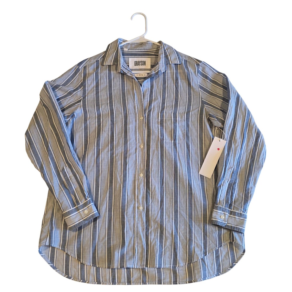 Grayson The Hero Blue White Striped Cotton Button Down Shirt NWT Size 03 Large